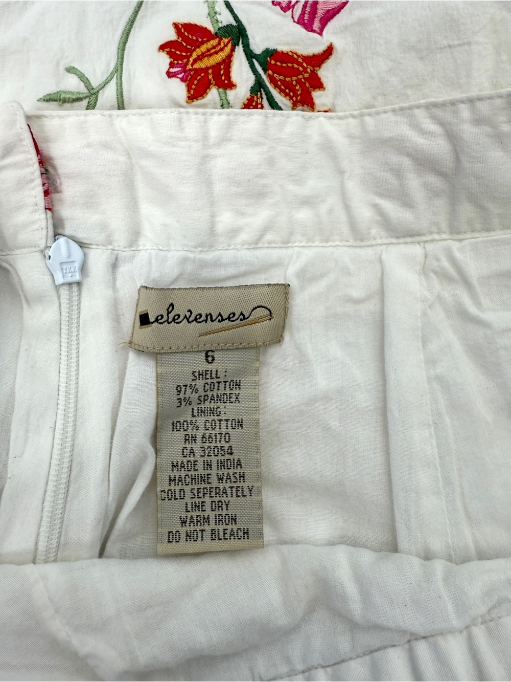 Elevenses Anthropologie Size 6 White Embroidered Floral A-Line Skirt - Picture 5 of 12